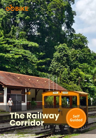 Cyclist view of the historic Bukit Timah Railway Station along Singapore’s Railway Corridor cycling trail