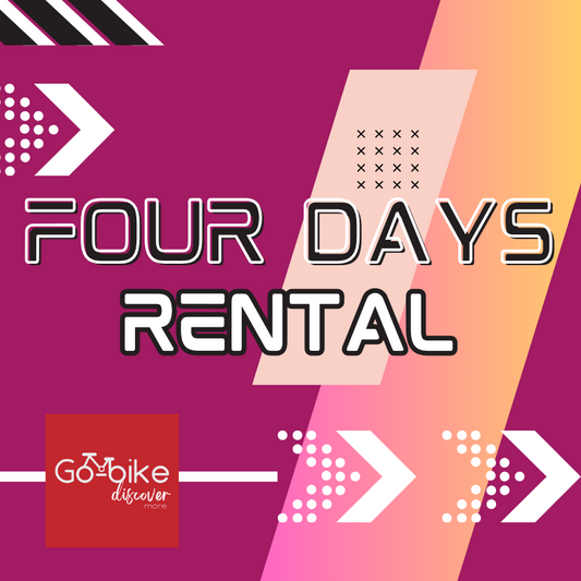 GoBikeSG's 4 Days Rental logo on a pink background in Singapore.